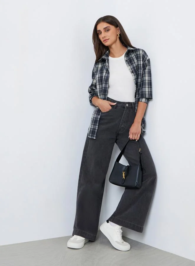 Styli Women Plaid Oversized Long Sleeve Shirt